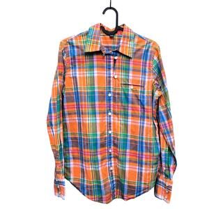 Ralph Lauren LRL Cotton Shirt Bright Summer Plaid Button Down Orange Casual xs